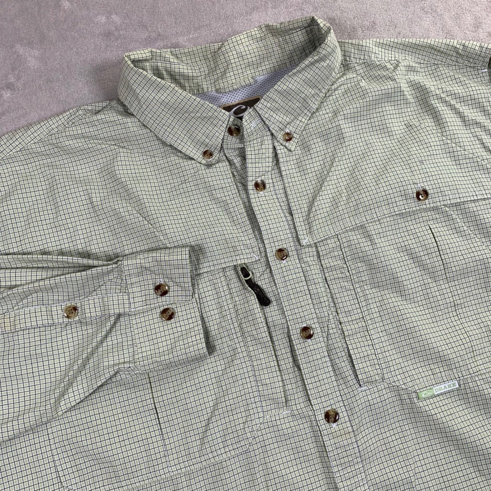 Drake Waterfowl Shirt Men 2XL Green Check Long Sleeve Ventilated Fishing Hunting